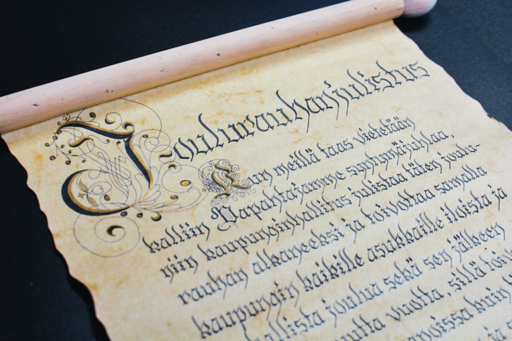 The paper scroll of the Rauma Declaration of Christmas Peace
