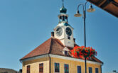 Old Town Hall building and flowers.