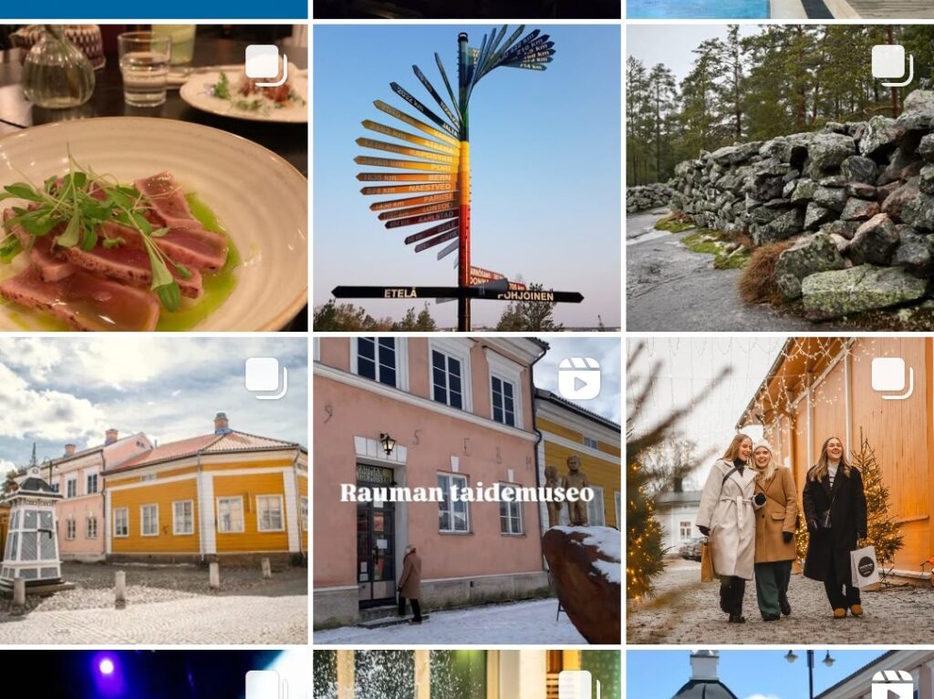 Visit Rauman Instagramtilin kuviaseinä.